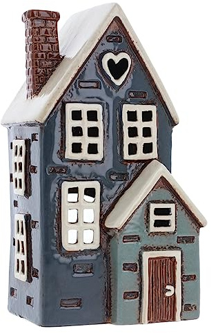Shudehill Giftware Ceramic Village Pottery Navy Porch House Tealight Holder, beautiful house-warming gift, Home Ornament, Candle Holder