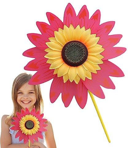 Luckxing Sonnenblumen-Windmühle,28 cm kleine Sonnenblumen-Windräder für Rasen - Multifunktionale -Struktur, dekoratives Kinderspielzeug in leuchtenden Farben für Garten, Hof, Rasen, Outdoor, Park
