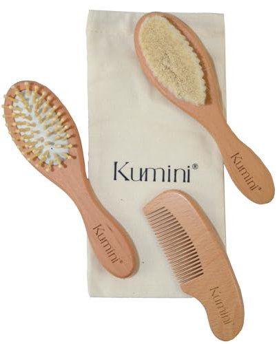 kumini Babybürsten-Set, Babybüste, Babykamm, Ziegenhaar, Bambus, Baby Kopfpflege