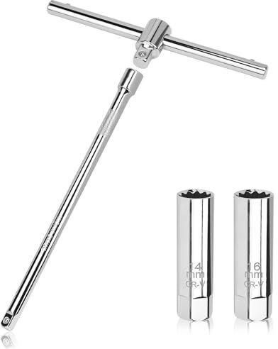 efuturetime Zündkerzenschlüssel Lang 14mm/16mm Magnetisch Zündkerze 12 Zahn, 3/8 Zündkerzen Nuss Set Flexible Kerzenschlüssel mit Schiebe T Griff für Auto, Motorrad, Motorsäge