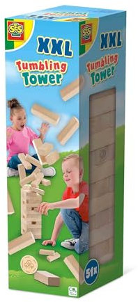 SES Creative | Tour D'empilage En Bois XXL | Jeu D'adresse Familial | 51 Blocs En Bois Massif | Jeu Éducatif Pour Enfants Dès 5 Ans | Activité De Plein Air | Développe Motricité Et Concentration