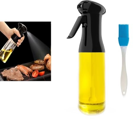 Tannest Ölsprüher, 200ml Ölsprüher für speiseöl, öl Zerstäuber, Glas Olivenöl Sprühflasche zum Kochen, Oil Sprayer mit Pinsel, für Speiseölessig Zitronensaft Kochen Starken Sprühverteiler (Schwarz)