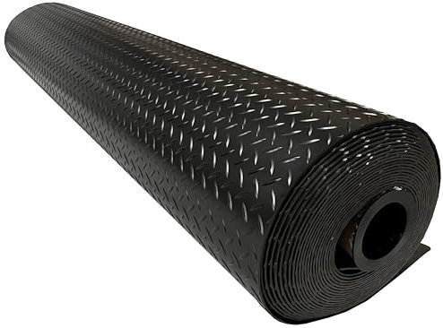 Shield Autocare © Heavy Duty PVC Vinyl Floor Matting Garage Industrial Work Gym Van Shed Non Slip Large Diamond Checker 1.5m Wide 3mm Thick Black | Grey | Silver (Black, 1m x 1.5m)