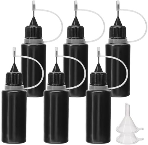 GORGECRAFT 10 Juego de Botella de Pegamento con Punta de Aguja Negra de 15ml Botellas Aplicadoras de Punta Fina de Precisión Cuentagotas con 4 Mini Embudo para Pegamento Tinta Aceite Líquido Papel
