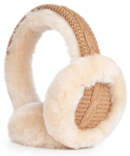 Harssidanzar Womens Winter Earmuffs , Ohrenschützer aus Schafsfell, Faltbarer Ohrenschützer, Outdoor Earwarmer HL303EU, Camel