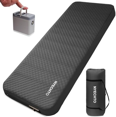 NYECHTO Self Inflating Sleeping Pad for Camping, 4 Extra-Thick Memory Foam Camping Mattress with Electric Pump, Fast Inflate & Deflate, 9.5 R-Value Insulated Camping Pad for Car Travel Tent Cot, Grey