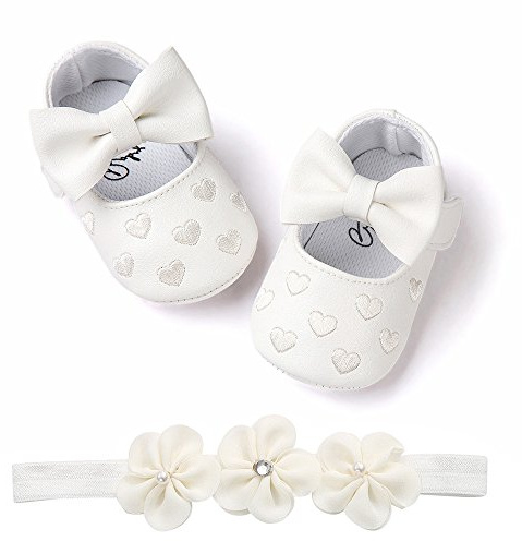 Lot de 2 chaussures de baptême pour bébé fille - Chaussures + bandeau pour bébé fille - Chaussures à fleurs antidérapantes douces - Pour occasions spéciales de baptême - Chaussures vernies -