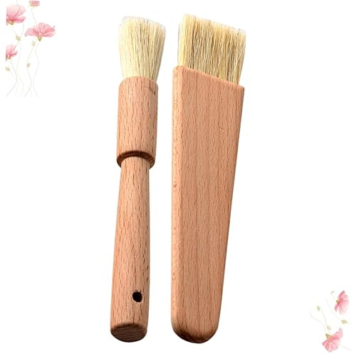 Cabilock Pinceles de Repostería Mango Cómodo de Madera Natural 2 Piezas de Cerdas de Jabalí Color Caqui Diseño Redondo y Plano para Hornear y Asar