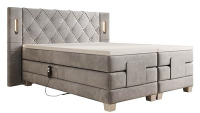 Luxusbetten24 Boxspringbett Livano Samt 160x200 elektrisch verstellbar mit LED | Bezug: Samt | Farbe: Hellgrau | Härtegrad: H3 (70-100kg)