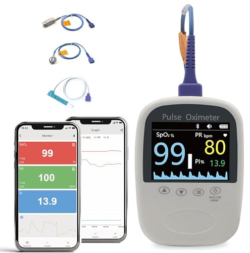 Oxymètre de pouls pour nouveau-nés et enfants, moniteur d'oxygène Bluetooth avec application gratuite, oxymètre à l'ongle à haute précision pour enfants et adultes de toutes peaux