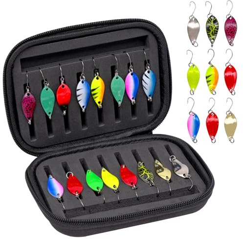 Ennoxwi Set di 16 esche per trote, 2,5 g/3,5 g/5 g, accessori per la pesca con scatola per pesce persico, luccioperca