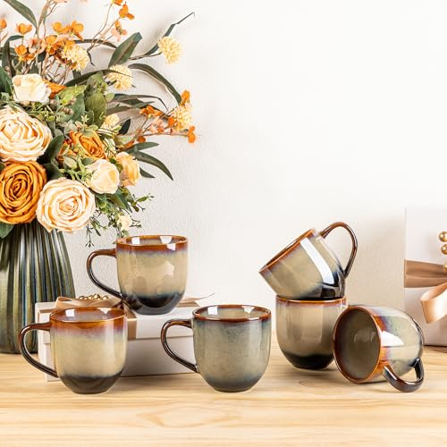 theterra Ceramic Coffee Mugs Set of 6, 12 oz Coffee Cups with Handle