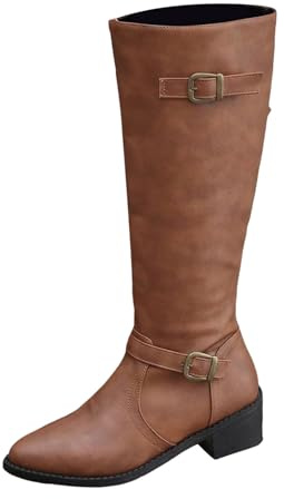 Bota para Mujer de Cana Alta Zapatos Sueltos Nieve con tacón bloque cálidos y cómodos Plataforma Tacon Ancho Botas Altas hasta Muslo Invierno