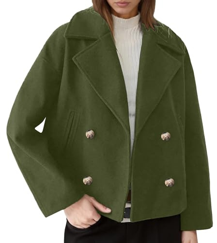 Duohropke Trench coat pour femme - Court - En laine - Double boutonnage - Avec boutons - Manteau d'hiver court - Veste de transition élégante - Manteau d'hiver décontracté
