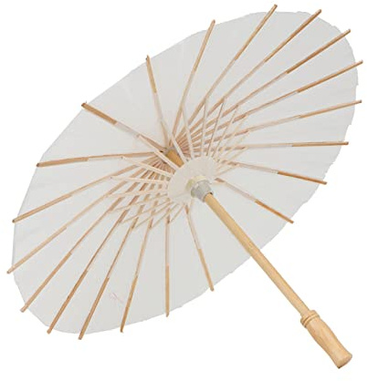 KUIDAMOS Vitt DIY Papper Paraply Parasoll Utsökt Hantverk för Bröllopsdekoration för Bröllopsfest Foto Rekvisita, Trähandtag, Kinesisk Stil, Vattentät, Fotografi Rekvisita (Diameter ca 39,5 cm)