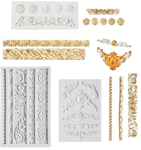 3 stampi in silicone barocco – stampi per fondente in silicone vintage 3D rilievo, retro teglia per fondente in pizzo, decorazione per torte, cioccolato, dessert, argilla, zucchero, gomma da masticare