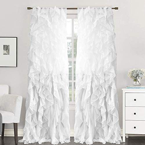 Sweet Home Collection SHRPNL-84-WHT-2PK Sheer Voile Vertical Ruffled Window Curtain Panel 50 X 84, White, 84 x 50