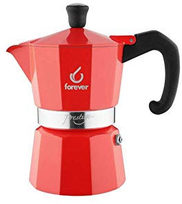 FOREVER Caffettiera Moka Alluminio, Miss Moka Prestige 'La Rossa', Caffettiera Moka per Casa, Caffettiera Portatile per Viaggio, inclusa Guarnizione in Silicone (2, Tazze)