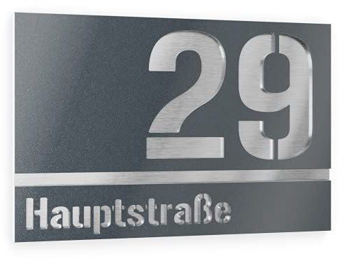 Graviers Design targhetta numero civico a due righe da esterno – 160x110 mm, antracite metallizzato, acciaio inox V2A (AISI 304), personalizzabile