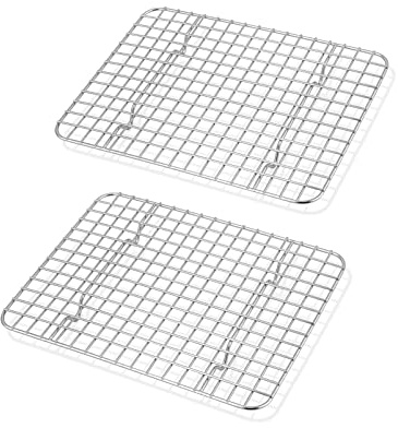 TeamFar Mini Cooling Rack Set of 2, Stainless Steel 8.75’’ x 6.25’’ Toaster Oven Grid Rack for Baking Roasting Broiling Grilling, Bakeable Rack for Cookies, Non-Toxic & Heavy Duty, Dishwasher Safe