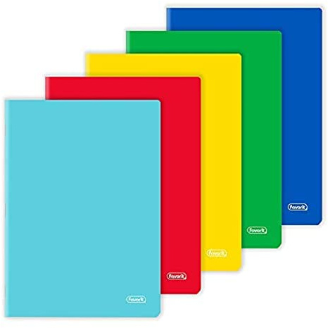 Favorit cf.5 Quaderni A4, Copertina Monocolore, Rigatura Quadretti 5mm, Carta 80g/Mq, rosso, giallo, blu, verde, turchese