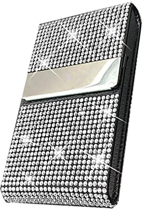 Bling porta biglietti da visita, custodia in pelle PU con strass di cristallo, tasca in metallo con chiusura magnetica
