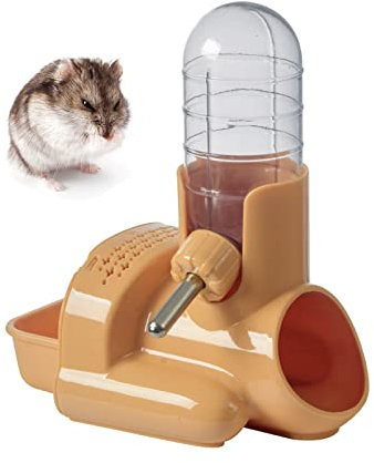 Hamster Water Bottle, 3 in 1 Water Bottle Automatic Dispenser with Food Container Base Hut and Hideout Base Gerbil Rat Dwarf Hamster Small Mice[120ml/4oz, Orange]