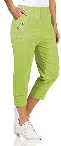 URBAN STITCH Womens Capri Trousers Ladies Three Quarter Soft 3/4 Cropped Pants UK Ladies Stretch Pull on Trousers Elasticated Waist Plus Size Summer Shorts (14, Lime)
