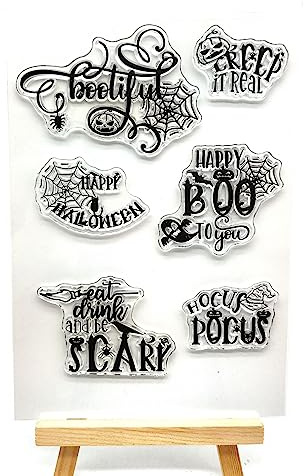 NZJ Happy Boo to You Halloween Clear Stamp Background Transparent Silicone Stamp Spill and Splatter Rubber Stamp for Scrapbook Journal Card Making 4.3 x 6.3 Inch