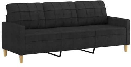 vidaXL Sofa 3 Sitzer, Couch für Wohnzimmer, Polstersofa mit Metallgestell, Loungesofa Sitzmöbel Stoffsofa Dreisitzer Wohnzimmersofa, Schwarz Stoff