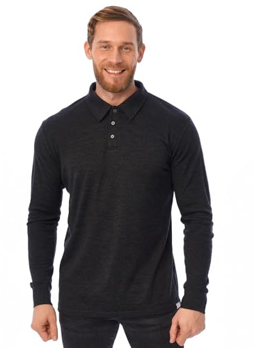 Merino.tech Merinos Polo Homme - 100% Laine Merinos Polo Shirt Homme à Manches Courtes et à Manches Longues (XX-Large, Long Sleeve Charcoal)