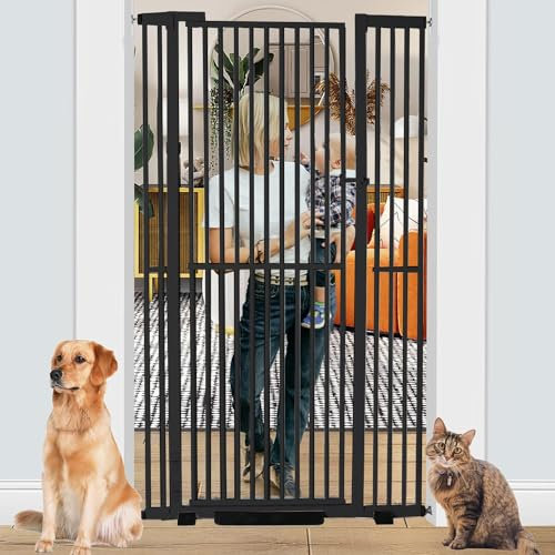 SHYUJAJIE 71 Inch Extra Tall Pet Gate for Cats, 29.5-48 Adjustable Wide Dog Gates, Pressure Mounted Walk Through Tall Cat Gate for Doorways,Hallway,Stairs,House（Black）