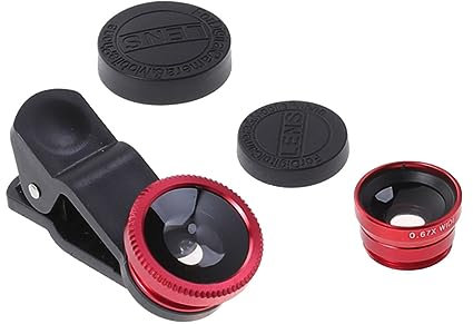 Housoutil 6s/7/8/x Universal Phone Lenses 3-in-1 Wide Angle Macro Lens Set Red No Damage Clip-on Phone Camera Lens