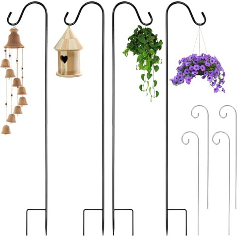 4PCS Crochets de Berger, 81.5cm Crochet de Jardin Réglable en Métal, Crochet de Suspension Extérieur Solide et Résistant à la Rouille, pour Paniers à Plantes Lanternes Lampes Mangeoires Lumière(Noir)