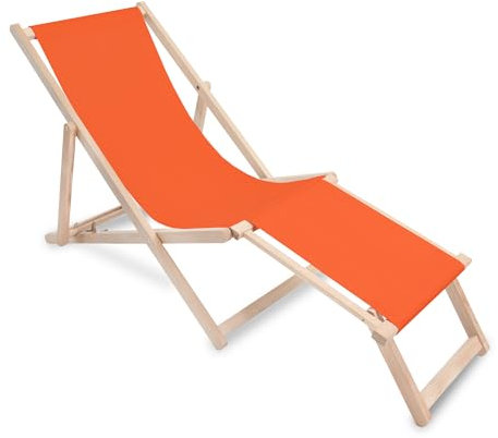 DreamRoots Liegestuhl klappbar Holz mit fußteil bis zu 130 kg belastbar, 3-Fach verstellbare Rückenlehne, waschbarer Polyesterbezug