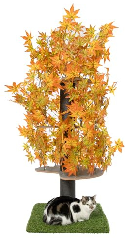 Cat Tree for Climbing, Hiding and Sleeping - Patented Scratching Post for Indoor cats with Leaves - Easy to Assemble - Pet-Safe Materials Durable and Sturdy Construction - 60 Autumn