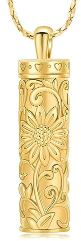 AIWENXI Collier urne funéraire tournesol pour cendres, urne commémorative, bijou cylindrique, barre en acier inoxydable pour homme/animal de compagnie, souvenir pour les amateurs de cendres pour