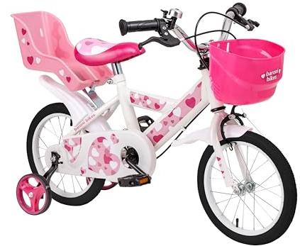 Baroni Toys Bicyclette pour Filles, Rose avec cœurs, vélo Design avec Porte-Bagages et Roues incluses, Bicyclette en Acier avec Panier pour Filles, Rose, cœurs, Taille 12, 14 et 16 (12)