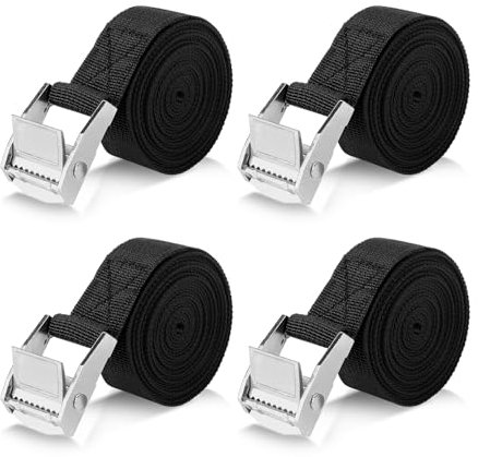 Romon Cinghie di Fissaggio 4M, Set di 4 Cinghie a Cricchetto con Fibbia da 25MM, Sicura del Carico Resistenza Fino a 250KG, Cinghia di Ancoraggio con Chiusura per Moto Bicicletta Truck