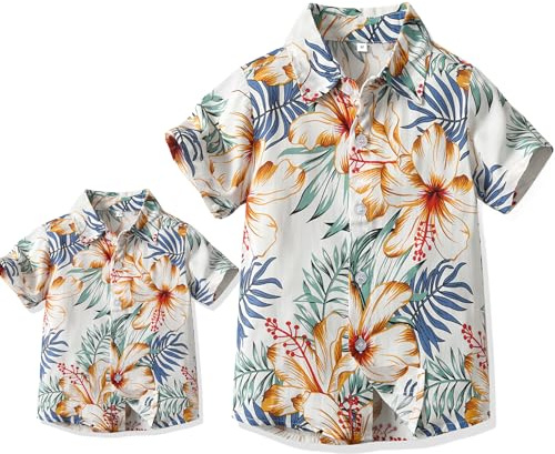 Winmany Padre Figlio Abbinato Camicie hawaiane Mens Boys Floreale Spiaggia Outfit Famiglia Vacanze estive Maniche Corte Tops