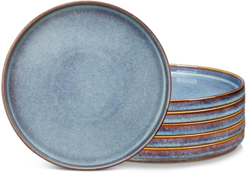 vancasso Speiseteller Steingut, Essteller Set 6 Personen, Ø 25 cm Teller Set, Geschirr für Spülmaschine und Mikrowelle, Pastateller, Kuchenteller Blau - Galaxie-inspiriertes Design