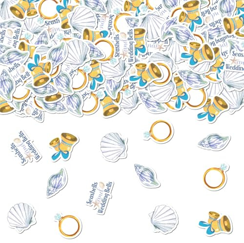 200 st snäckskal och bröllopsklockor, konfetti, ungkarl, dekorationer, strand, möhippa, dekor, diamantring, snäckskal, bordsdekor för kustnära cowgirl, helg, hav, bröllop, festtillbehör