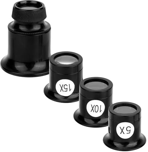 lasuroa 4-Teiliges Juwelierlupe-Set, 5X/10X/15X/20X Tragbare Monokulare Lupe mit Kuppellinse Handlupe für Uhrenreparatur, Edelsteinprüfung, Diamantbewertung & Briefmarkenlesen
