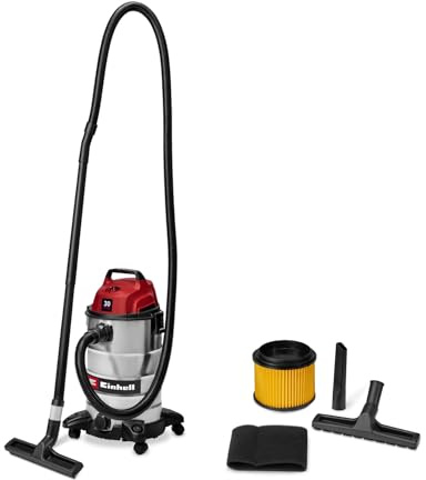 Einhell grovdammsugare TC-VC 3055 S (950 Watt, 190 mbar sugeffekt, 30 l behållare i rostfritt stål, hjul, tillbehörshållare, inkl. olika filter och munstycken)