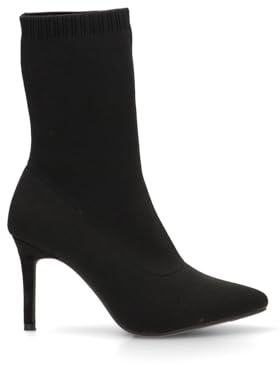 Etika Botines de Tacón Fino para Mujer, Elegante Botín de Calcetín Elástico de Punta Fina, Tacón de 8,5cm, Estilo Slip-On, Modelo 32025 Negro - 39