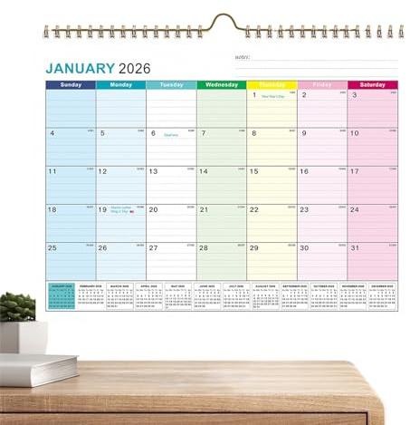 Calendario 2026, planificador mensual semanal con bloques rayados, calendario de 18 meses de enero de 2026 a 2027 | para planificación de horarios académicos, Navidad, Año Nuevo, hogar, oficina