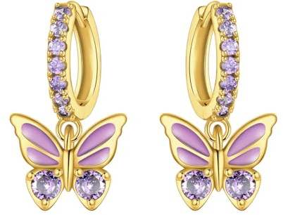 CYMYSS Ohrringe Silber 925 Hängend Zirkonia Earrings Ohrhänger Silber 925 Hängeohrringe für Damen Geschenk für Frauen Freundin Mama (Goldener Schmetterling)