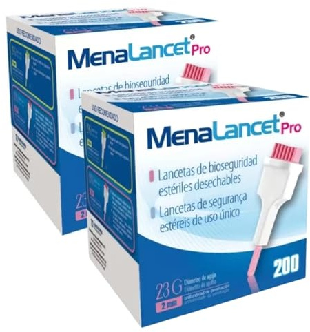 Pack 2 Cajas Lancetas Estériles Desechables, Lancetas para Glucosa y Diabetes Estériles (400 Unidades, 23G)