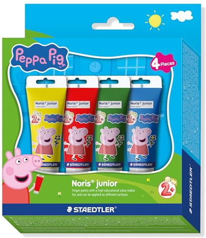STAEDTLER Noris Junior Colori a Dita Peppa Pig Set da 4 – Primi Colori a Dita per Bambini su Carta, Legno e Vetro – Colori Misti ad Asciugatura Rapida in pratici tubetti