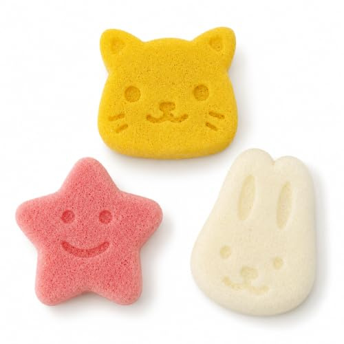 MLRUQRX 3 Éponges Konjac – Fibres Végétales Naturelles – Formes : Étoile, Lapin & Chat – Nettoyage Doux du Corps pour Douche et Bain – Parfait pour Peaux Sensibles